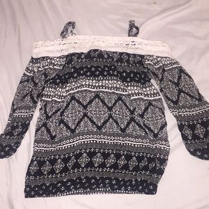 White and black off the shoulder strap blouse